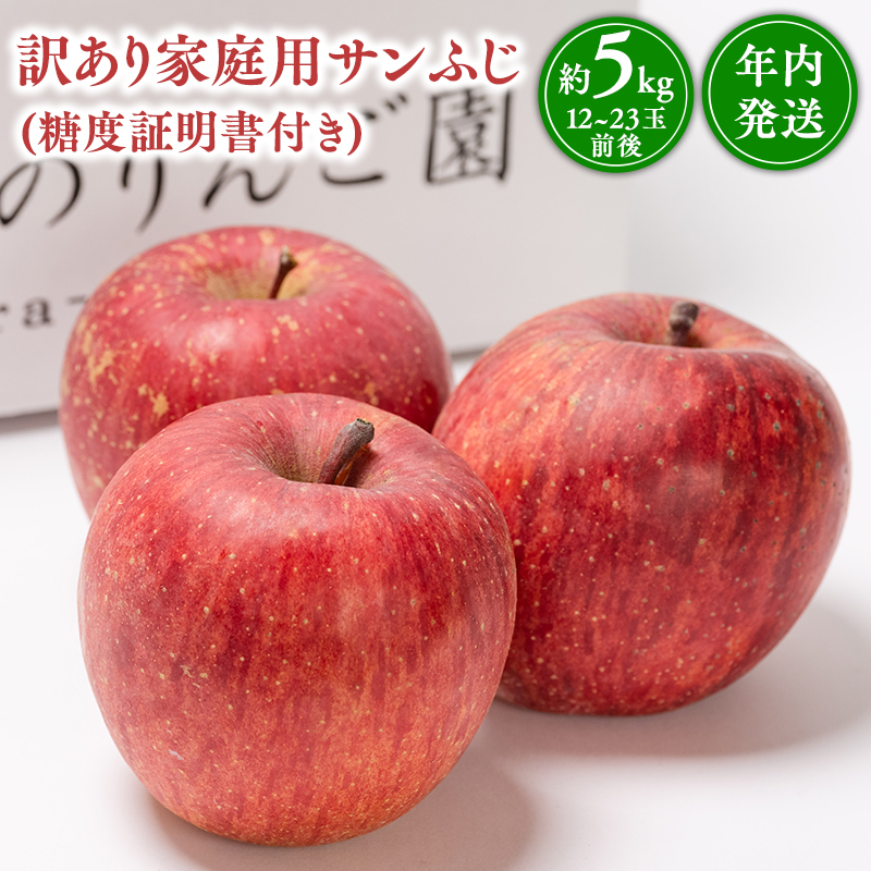 年内発送 【訳あり】家庭用サンふじ約5kg(糖度証明書付き) 【那由多のりんご園・平川市産】青森県平川市14500果物・フルーツりんご・梨
