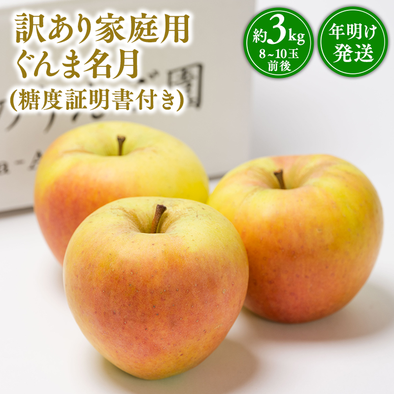 年明け発送 【訳あり】家庭用ぐんま名月約3kg(糖度証明書付き) 【那由多のりんご園 平川市産】青森県平川市10500果物・フルーツりんご・梨