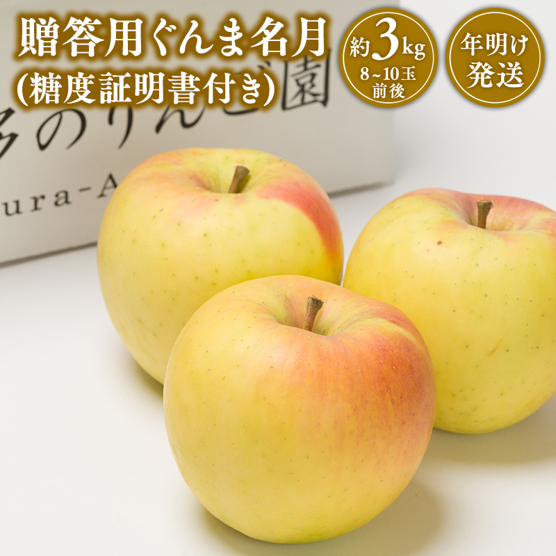 【1~2月発送】 贈答用ぐんま名月約3kg(糖度証明書付き) 【那由多のりんご園・平川市産】青森県平川市15000果物・フルーツりんご・梨