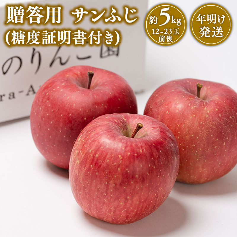 【1~2月発送 】贈答用サンふじ約5kg(糖度証明書付き) 【那由多のりんご園・平川市産】青森県平川市21000果物・フルーツりんご・梨