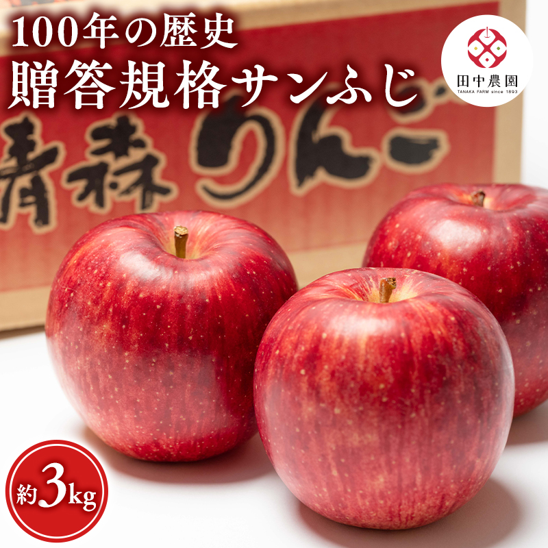 12月 100年の歴史 贈答規格サンふじ 約3kg【田中農園・青森県平川市産・青森りんご】青森県平川市15000果物・フルーツりんご・梨