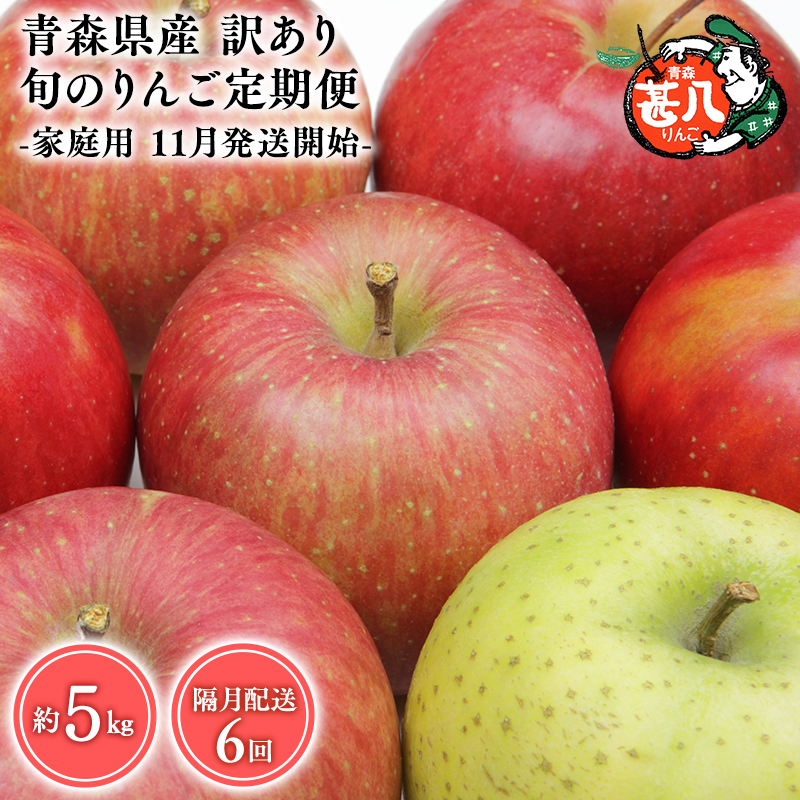 【11月発送開始】隔月配送 定期便6回 訳あり 家庭用 甚八りんご 5kg 【マルジンサンアップル 11月 1月 3月 5月 7月 9月 青森県産 平川市 りんご 5kg 訳あり 家庭用】青