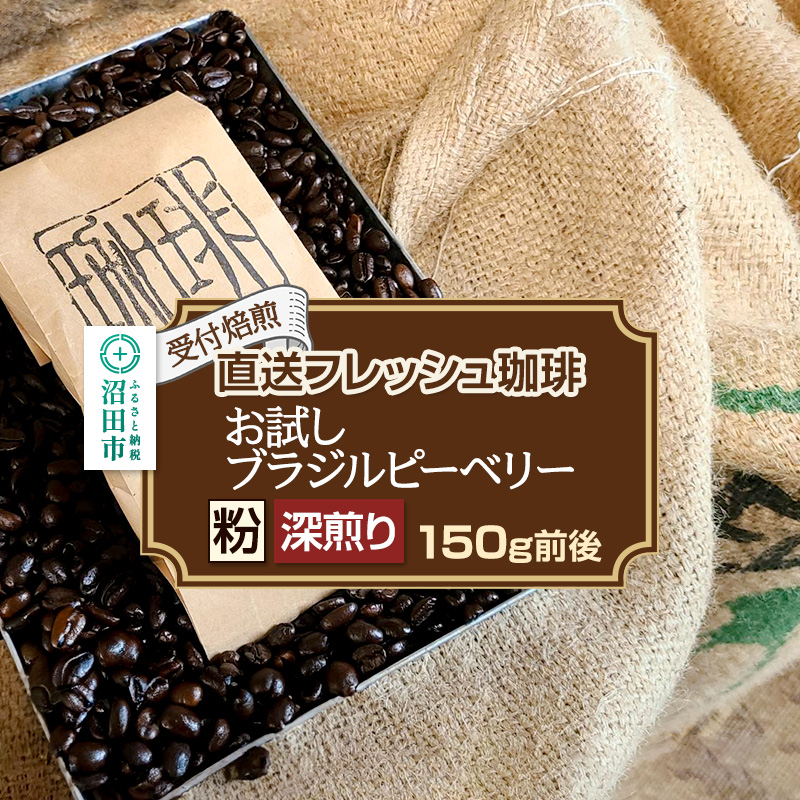 《受付焙煎》直送フレッシュ珈琲 お試し ブラジルピーベリー【粉/深煎り】約150g 珈琲倶楽部 沼田店群馬県沼田市7000お茶・飲料