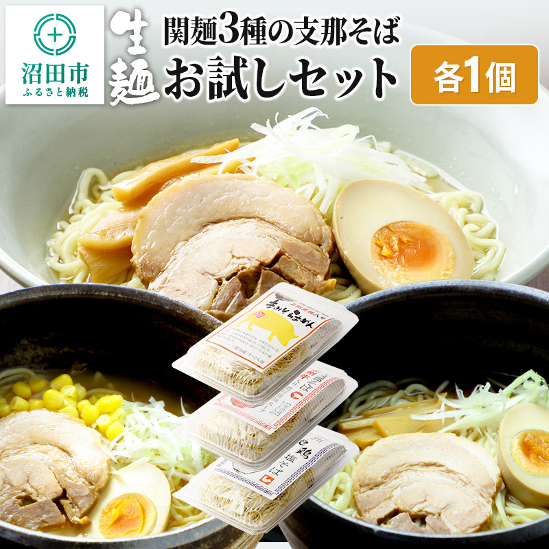 関麺 3種の支那そば お試しセット 各1個 味噌/醤油/塩群馬県沼田市6000麺