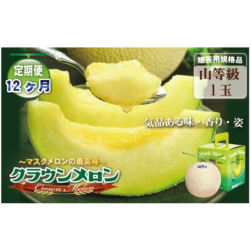 【12ヶ月定期便】クラウンメロン(山等級)1玉入 静岡県袋井市272000果物・フルーツメロン・スイカ