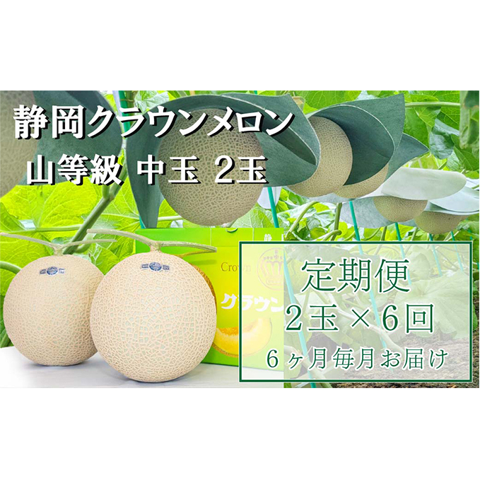 クラウンメロン 定期便 6ヶ月 上 ( 山等級 ) 中玉 ( 1.3kg前後 ) 2玉入 果物 くだもの フルーツ メロン マスクメロン デザート 青肉 6回 半年 お楽しみ 静岡県袋井市260000果物・フルーツメロン・