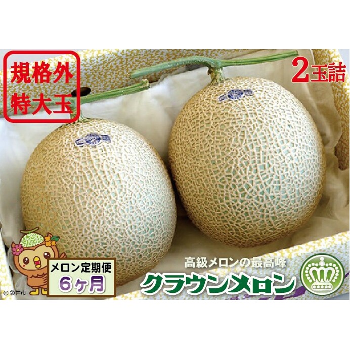 【6ヶ月定期便】クラウンメロン 規格外特大玉(約1.7kg)2玉入 果物類 メロン青肉 静岡県袋井市180000果物・フルーツメロン・スイカ