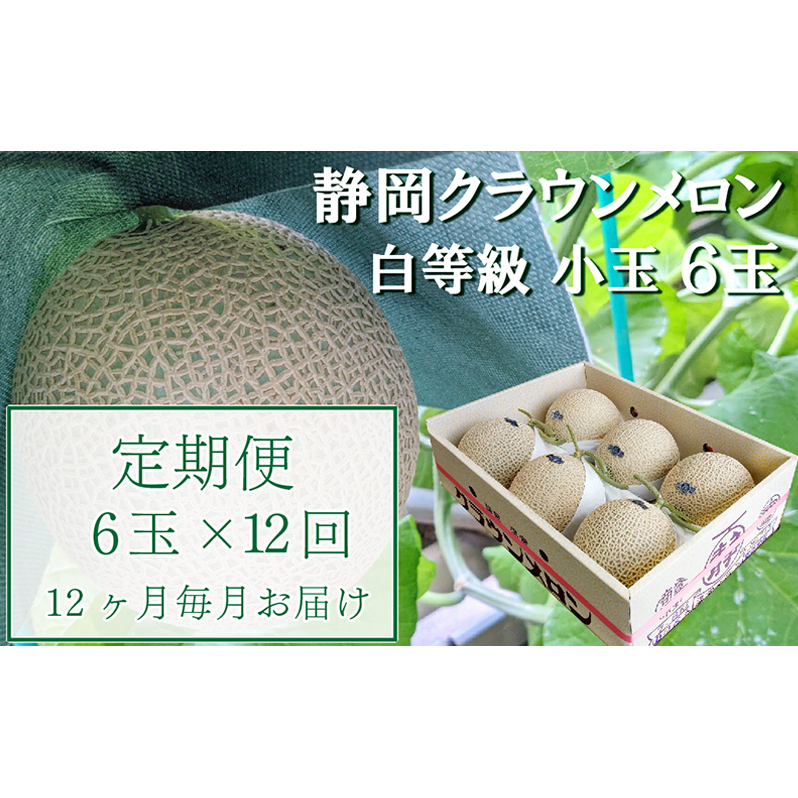 【12か月定期便】クラウンメロン【並(白等級)】小玉(1.1kg前後)6玉入り 果物 メロン青肉 フルーツ デザート 高級メロンブランド 高級メロン ブランドメロン 静岡県袋井市720000果物・フルーツ