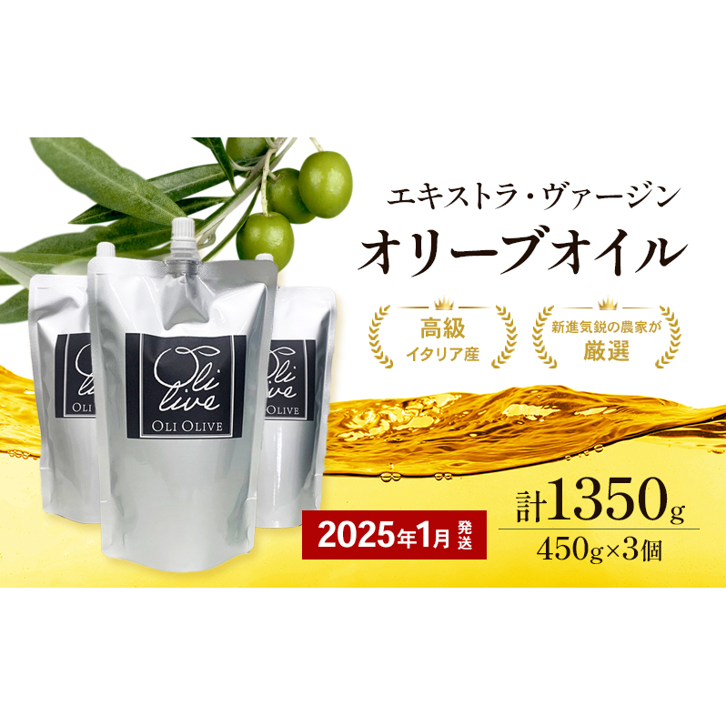 【受賞農家が選出】 高級イタリア産 エキストラ・ヴァージン・オリーブオイル 450g×3個【2025年1月より順次発送】静岡県袋井市21000調味料・油食用油