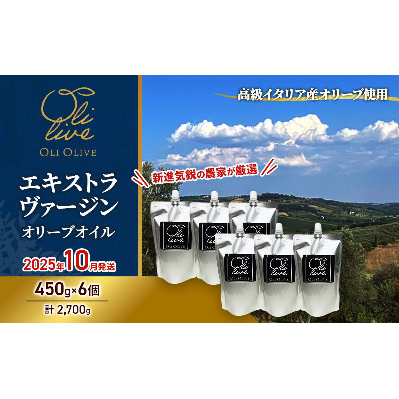 高級イタリア産 エキストラ・ヴァージン・オリーブオイル 450g×6個【2025年10月中旬より順次発送】調味料 油 オリーブ油 食用油 静岡県 袋井市静岡県袋井市42000調味料・油食用油