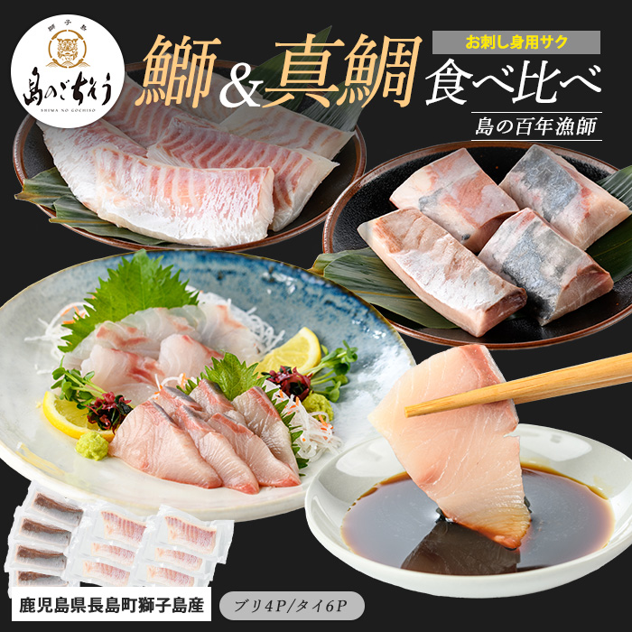 獅子島産 百年漁師の鰤 (約150g×4P) と真鯛 (約100g×6P) お刺身用サク食べ比べ【島のごちそう】_gochi-1335鹿児島県長島町23000魚介・海産物