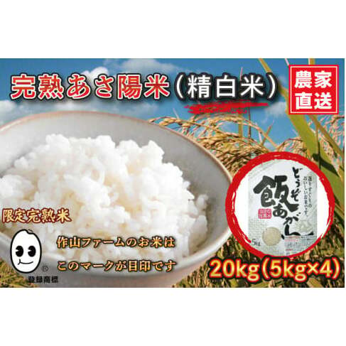 \新米 先行予約 令和7年産/ 完熟あさ陽米 (精白米) 20kg (5kg×4) ひとめぼれ 特別栽培米 生産農家直送 (CP030)岩手県紫波町64000米・パン白米