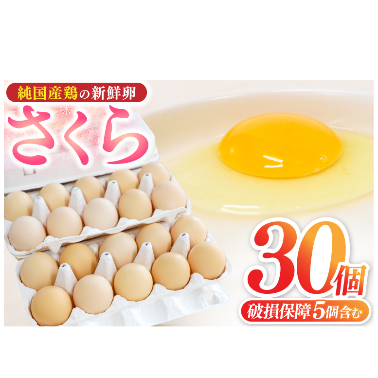 【浅沼養鶏場】卵たまご 卵 玉子 鶏卵 純国産鶏 さくら 純たまご 30個入り 破損保証5個含む 採れたて 新鮮 農地直送 (AJ027)岩手県紫波町9000卵・乳製品卵(鶏、烏骨鶏等)