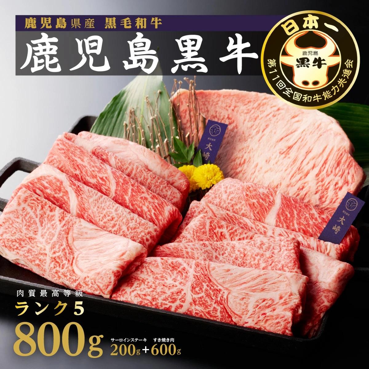 鹿児島黒牛サーロインステーキ(1枚)・すきやきセット(800g)(H-701)鹿児島県大崎町30000肉牛肉