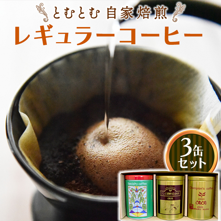 とむとむ 自家焙煎 レギュラーコーヒー 3缶 セット ( 各200g ) 缶 中挽き 珈琲 バリスタ 日本一 ブレンド モカ 自家焙煎 香り 挽きたて茨城県牛久市35000お茶・飲料コーヒー・紅茶