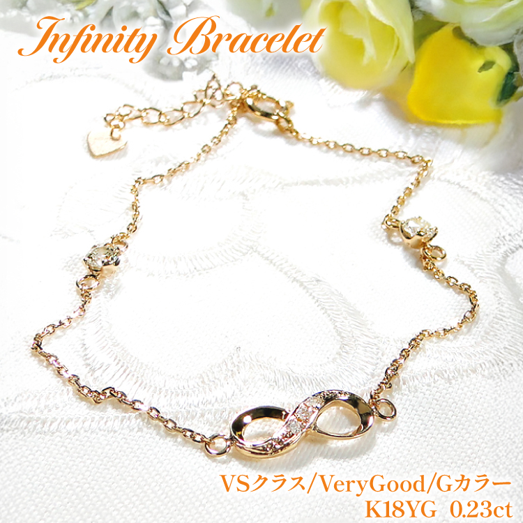 ブレスレット K18YG イエローゴールド ダイヤモンド 0.23ct 無限大 ∞ インフィニティ 18金 チェーンブレスレット アクセサリー アクセ ジュエリー 【f185-k18yg】 [オーダーメイドジュエリーメイ