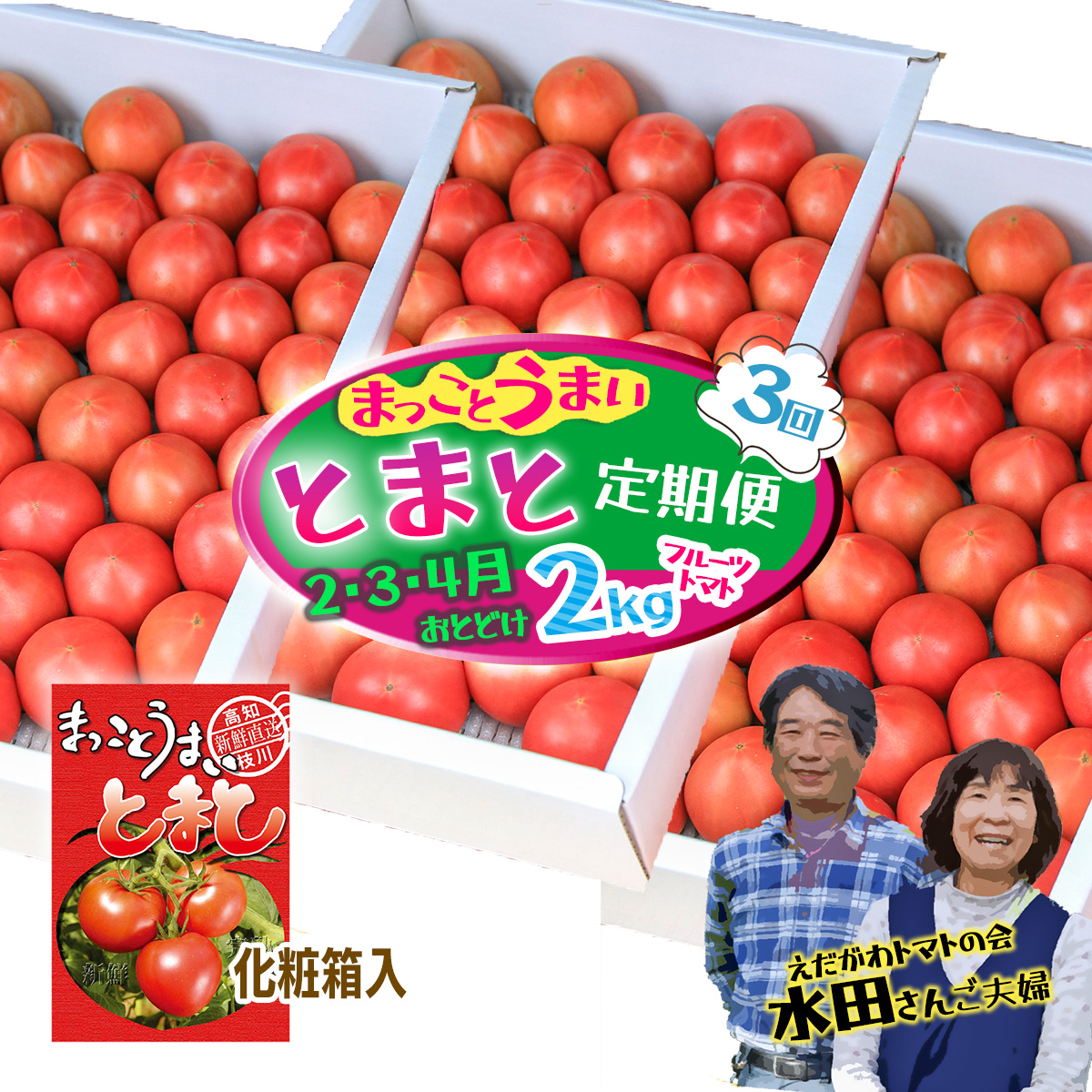 【数量限定】水田さんのフルーツトマト2kg定期便(全3回 / 2・3・4月お届け / 化粧箱入)高知県いの町49000野菜・きのこトマト