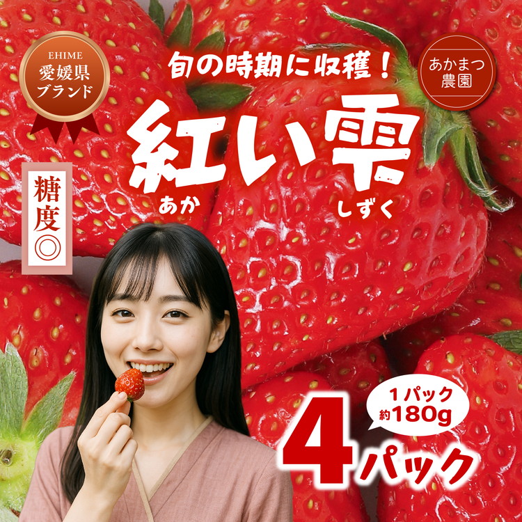 【2026年春収穫分】【先行予約】紅い雫 4パック(約720g) | いちご イチゴ 苺 大福 ジャム タルト アイス ケーキ ギフト あかまつ農園 ※離島への配送不可 ※2026年2月中旬頃より順次発送予定