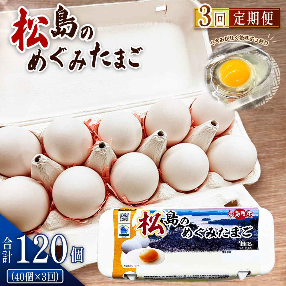 松島のめぐみたまご 40個入り 3ヵ月定期便宮城県松島町17000卵・乳製品卵(鶏、烏骨鶏等)