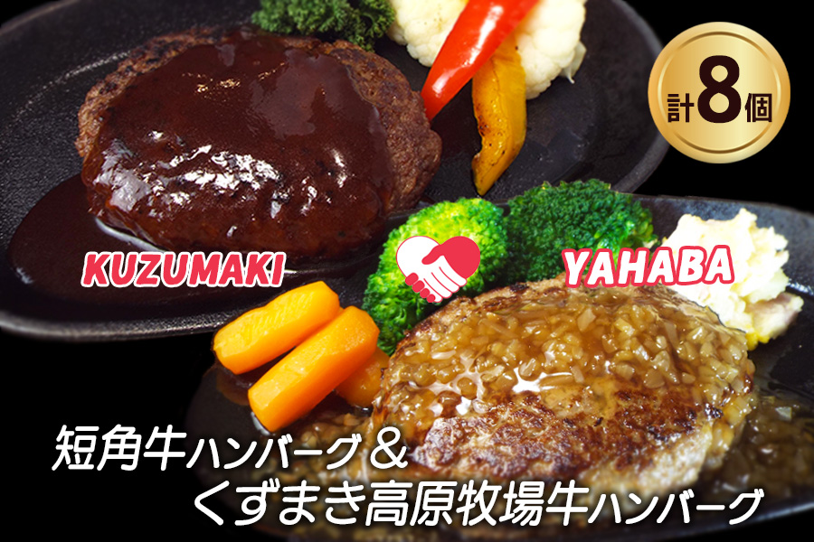 岩手県 矢巾町と葛巻町の人気返礼品 ハンバーグの食べ比べ合計8個岩手県矢巾町19000肉牛肉