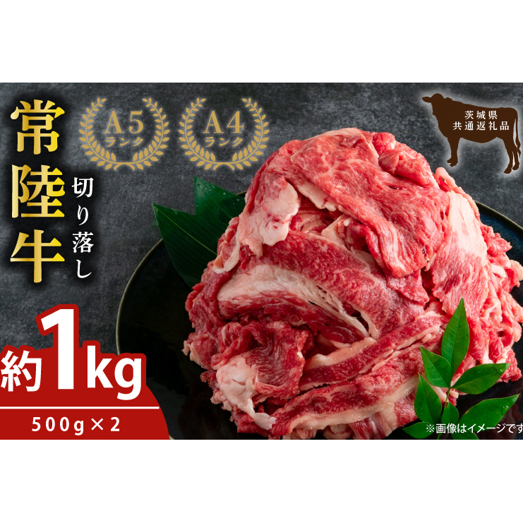 最高級常陸牛 切り落し すき焼き・牛丼など♪ たっぷりの約1000g(約500g×2)【1kg 1キロ 国産 焼き肉 すき焼き 牛肉 国産牛 黒毛和牛 和牛 国産黒毛和牛 ブランド牛肉 ブランド牛 お肉 A4ラン