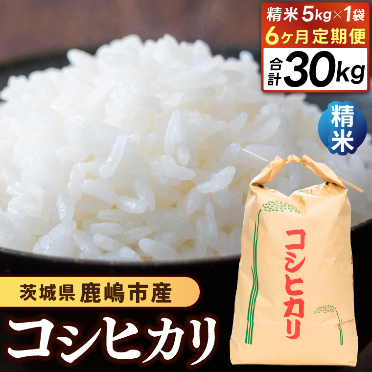 【先行予約】【6ヶ月定期便】コシヒカリ5kg×6回 (精米) 鹿嶋市産【こしひかり 茨城県 鹿嶋市 80000円以内】(KDS-9)茨城県鹿嶋市76000米・パン白米