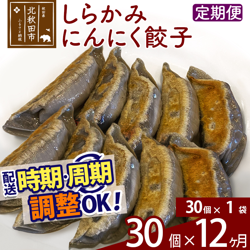 【定期便12ヶ月】しらかみにんにく餃子 30個 (30個×1パック) お届け時期選べる【冷凍】秋田県産 国内産 豚肉 ぎょうざ ギョウザ ギョーザ 冷凍餃子 生餃子 冷凍食品 中華 惣菜秋田県北秋田市