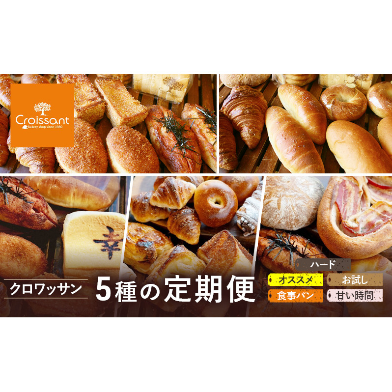 《カレーパングランプリ2025グランドチャンピオン受賞カレーパン入!》クロワッサン5種の定期便(オススメ、食事パン、お試し、ハード、甘い時間)クロワッサン 食パン 朝食 ランチ セ