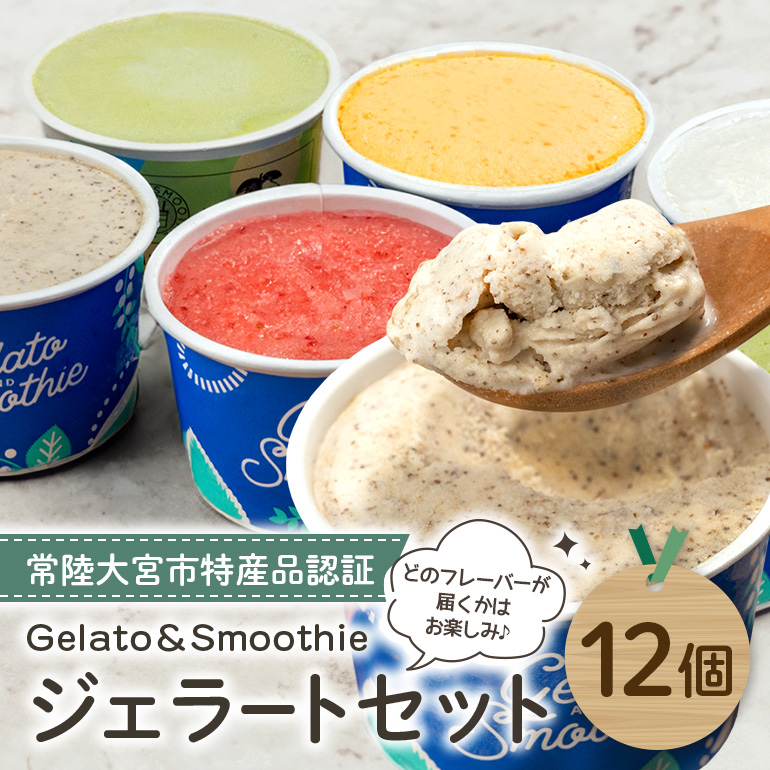 Gelato&Smoothie ジェラート バラエティセット 12個 スイーツ アイス おやつ デザート えごま ミルク 奥久慈 茶 アボカド いちご にんじん 【元気な郷づくり(株)】【ho1386】茨城県常陸大宮市24