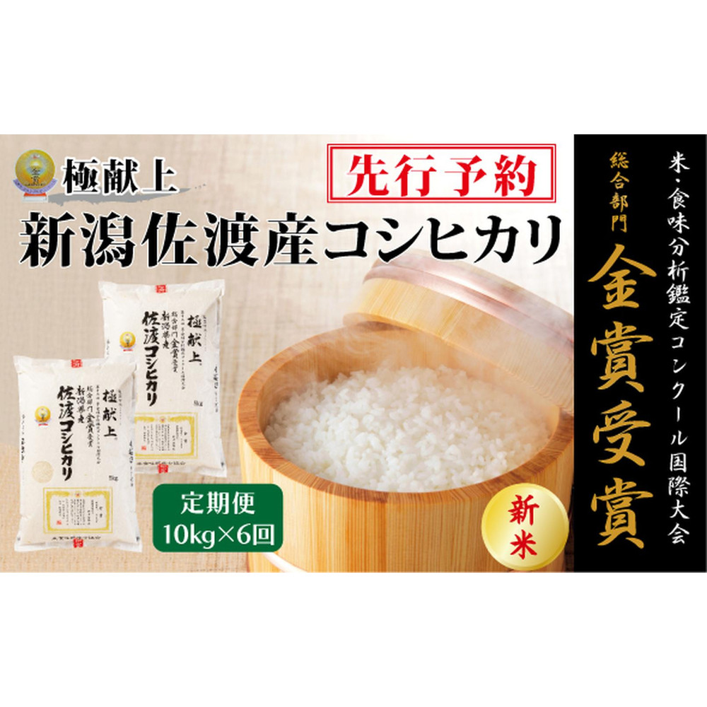 【毎月定期便 6ヵ月】【令和7年産新米・先行予約】金賞受賞 新潟県佐渡産コシヒカリ 10kg全6回新潟県228000米・パン白米