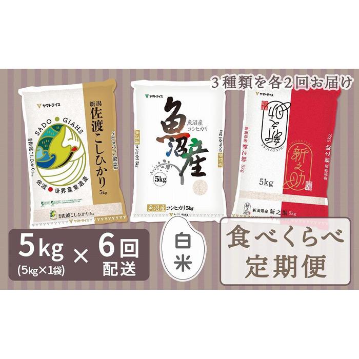 【定期便全6回】新潟県産米厳選食べ比べ 5kg(受注の翌月から毎月配送)|新潟県 新潟 佐渡 佐渡産 コシヒカリ こしひかり 魚沼産 魚沼 新之助 おこめ お米新潟県104000米・パ