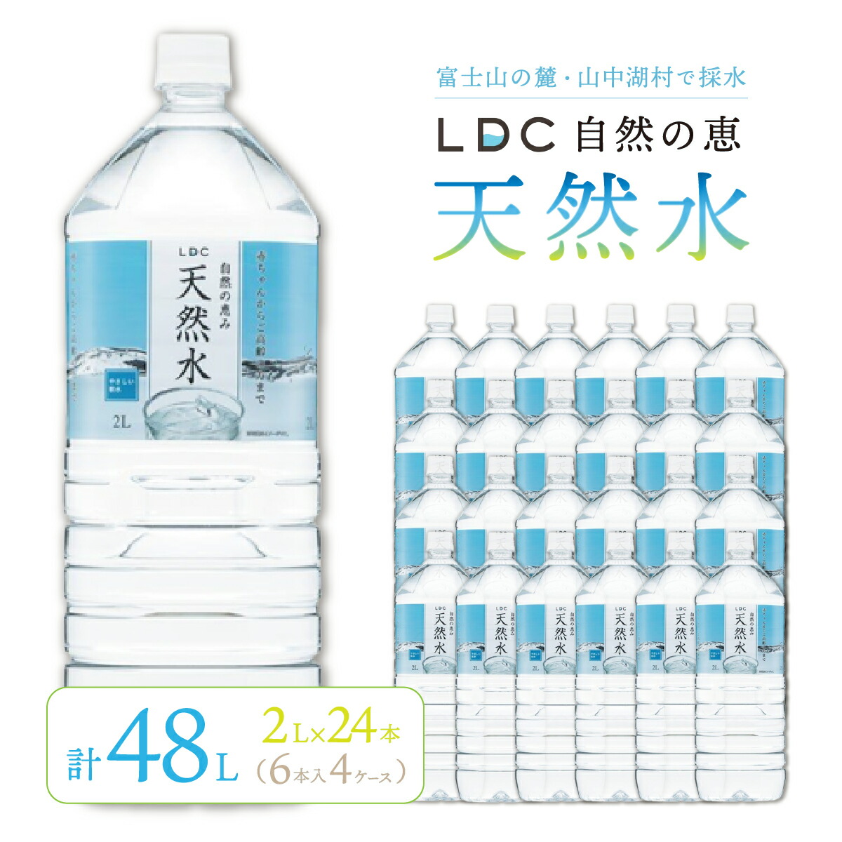 【一週間程度で発送】自然の恵み天然水 2L×24本(6本入り4ケース) 計48L ※沖縄・離島配送不可山梨県山中湖村13000お茶・飲料