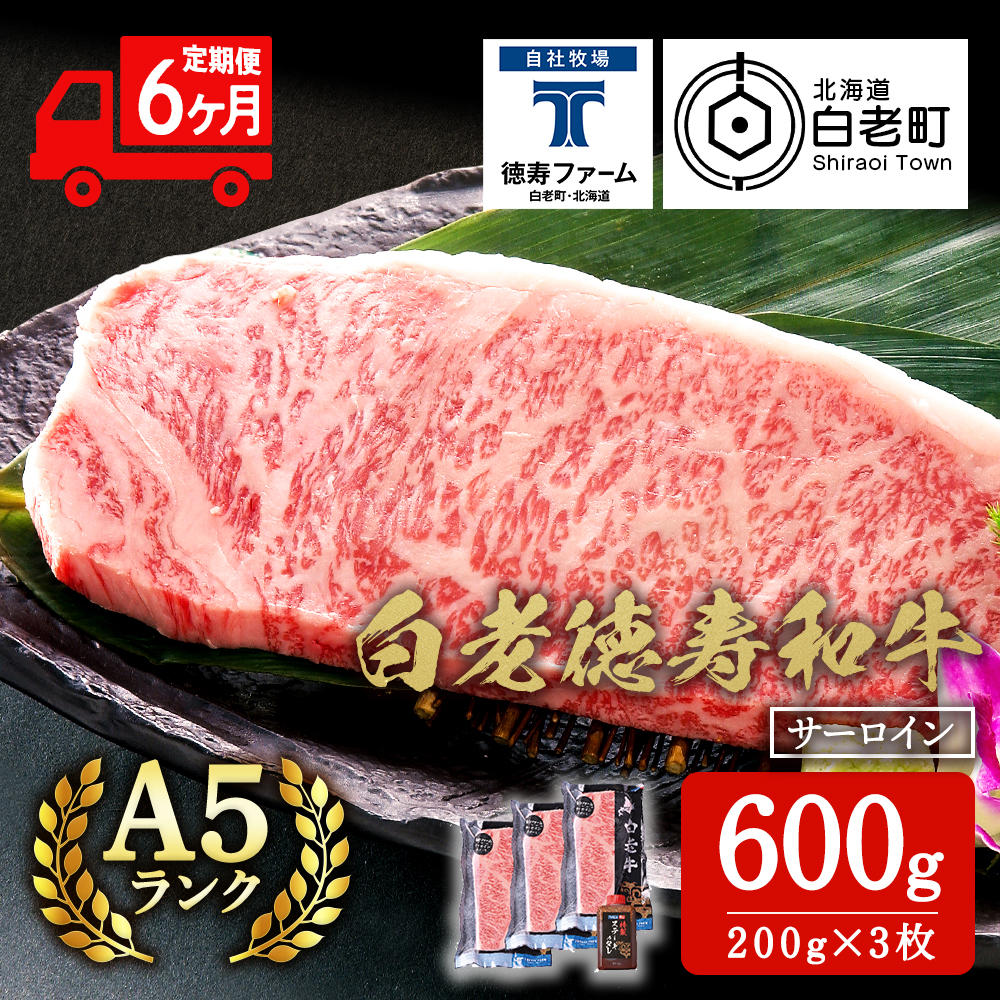 【定期便6カ月】 白老牛 サーロイン ステーキ 200g×3枚 特製ソース付き 和牛 牛肉 ギフト 北海道 <徳寿>北海道白老町303000肉牛肉