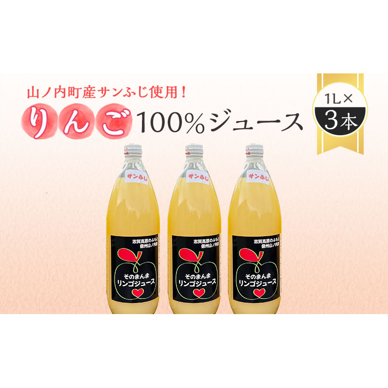 山ノ内町産サンふじ使用!りんごジュース 1000cc×3本セット 果汁飲料 アップルジュース フルーツジュース ソフトドリンク 山ノ内町産りんご サンふじ100% 長野県山ノ内町14000お茶・飲料果