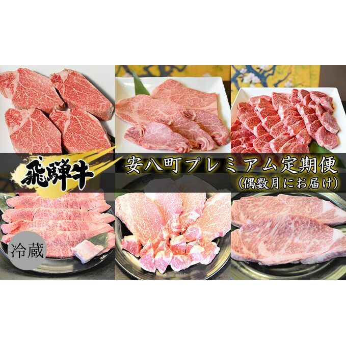 飛騨牛 安八町プレミアム定期便(偶数月にお届け) お肉 牛肉 国産 お家焼肉 シャトーブリアン ロース ヒレ 赤身 サイコロステーキ 肩ロース すき焼き用 サーロイン ステーキ 岐阜県安八