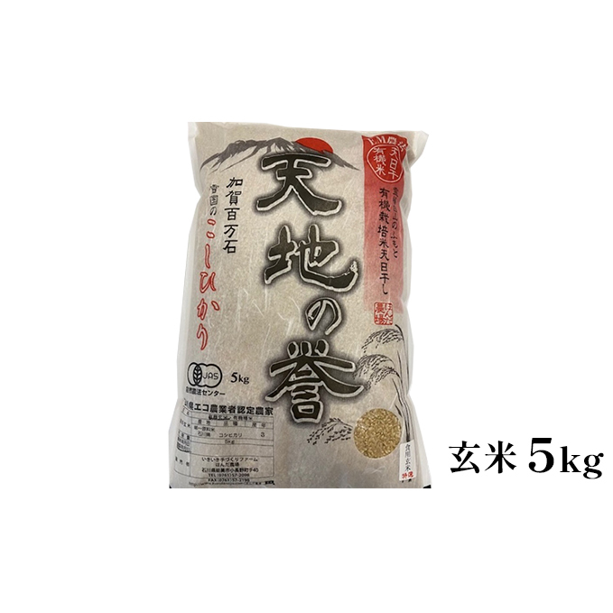 天日干有機米こしひかり「天地の誉」玄米5kg お米 コシヒカリ 石川県産 石川県能美市29000米・パン白米