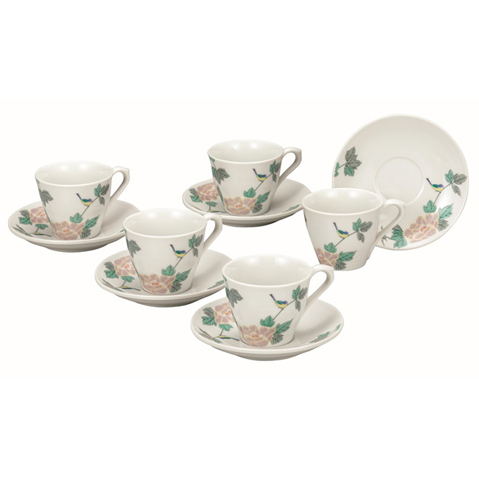 九谷焼 コーヒーセット・小鳥(5客セット) a04 工芸品 民芸品 伝統技術 カップ ソーサー 石川県能美市66000雑貨・日用品食器・グラス