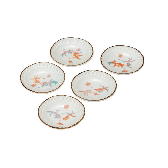 九谷焼 3.2号皿揃 金魚 (5枚セット)a01 食器 キッチン雑貨 キッチンアイテム 雑貨 小物 お皿 丸皿 食卓 テーブルコーディネート 贈り物 普段使い 石川県能美市17000雑貨・日用品食器・グ