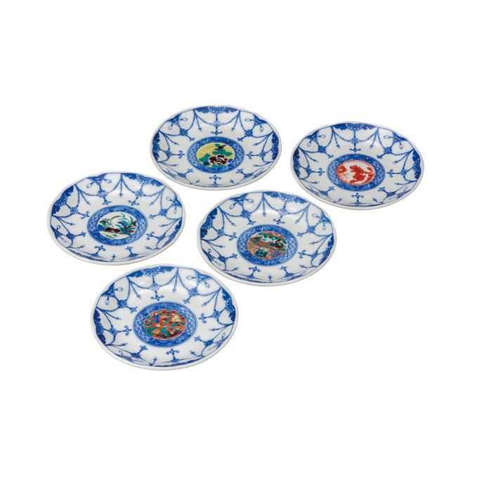 九谷焼 4.5号皿揃 時代絵(5枚セット)a01 食器 キッチン雑貨 キッチンアイテム 雑貨 小物 お皿 丸皿 食卓 テーブルコーディネート 石川県能美市20000雑貨・日用品食器・グラス