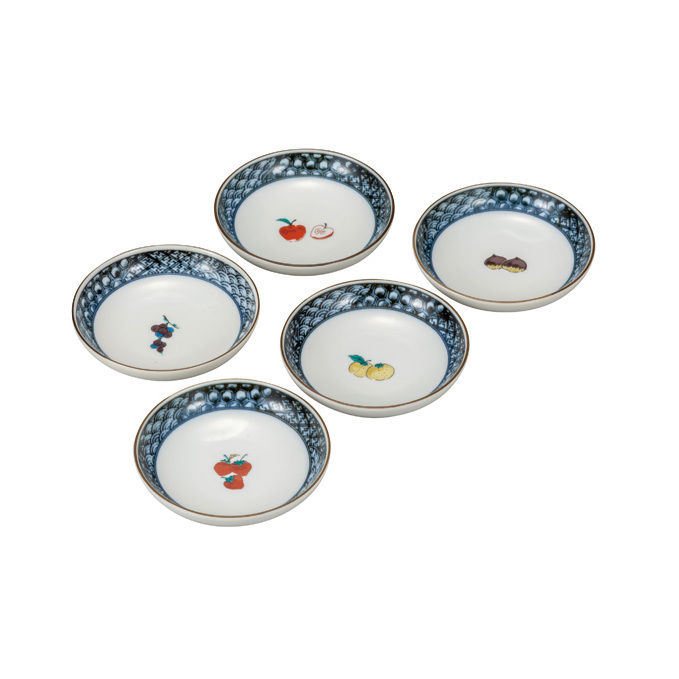 九谷焼 3.2号皿揃 くだもの(5枚セット) a01 食器 キッチン雑貨 キッチンアイテム 雑貨 小物 お皿 丸皿 食卓 テーブルコーディネート 豆皿 石川県能美市18000雑貨・日用品食器・グラス