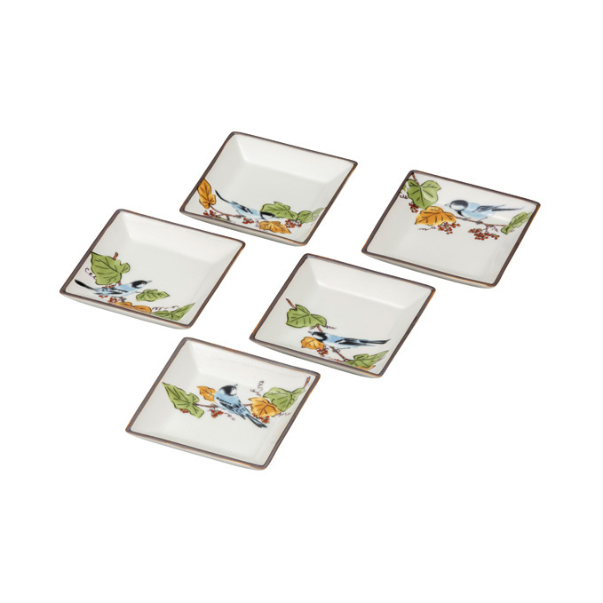 九谷焼 3号皿揃 ぶどうに鳥 (5枚セット)a01 食器 キッチン雑貨 キッチンアイテム 雑貨 小物 お皿 角皿 食卓 テーブルコーディネート 石川県能美市25000雑貨・日用品食器・グラス