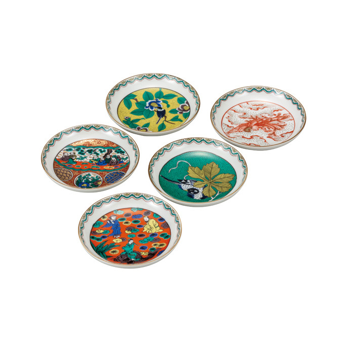 九谷焼 4.2号皿揃 時代絵 (5枚セット)a01 工芸品 石川県能美市37000雑貨・日用品食器・グラス