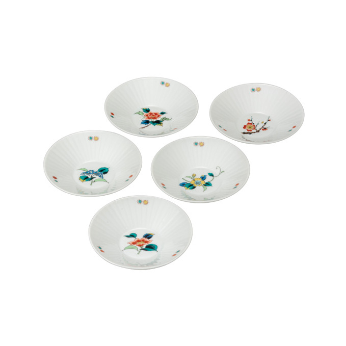 九谷焼 4.5号皿揃 草花絵変り (5枚セット)a01 食器 キッチン雑貨 キッチンアイテム 雑貨 小物 お皿 丸皿 食卓 テーブルコーディネート 取り皿 石川県能美市37000雑貨・日用品食器・グラス