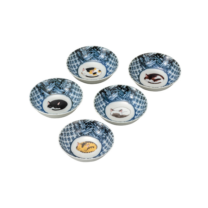 九谷焼 3号小鉢揃 眠り猫 (5枚セット)a01 食器 キッチン雑貨 キッチンアイテム 雑貨 小物 お皿 小皿 食卓 テーブルコーディネート 石川県能美市20000雑貨・日用品食器・グラス