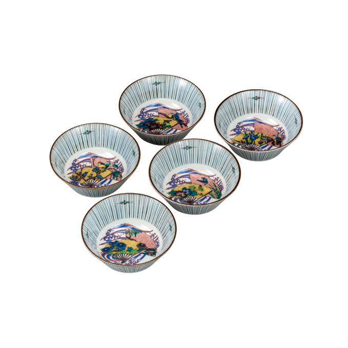 九谷焼 4.5号小鉢揃 扇絵変り (5枚セット)a01 食器 キッチン雑貨 キッチンアイテム 雑貨 小物 お皿 小皿 食卓 テーブルコーディネート 贈り物 普段使い 石川県能美市29000雑貨・日用品食