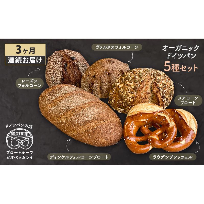 【3ヶ月連続お届け】オーガニックドイツパン5種セット石川県能美市45000米・パンパン