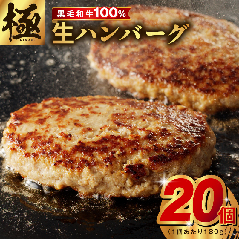 黒毛和牛100% 極み生ハンバーグ(180g)×20個 CFX0028大阪府泉佐野市16000肉牛肉