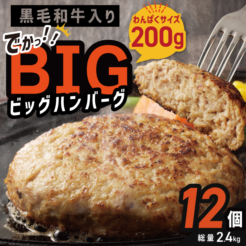 特大ハンバーグ 12個 黒毛和牛入り【BIGサイズ 200g ハンバーグ 牛肉 はんばーぐ 小分け 惣菜 冷凍 一人暮らし 数量限定】 010B1597大阪府泉佐野市10000肉牛肉