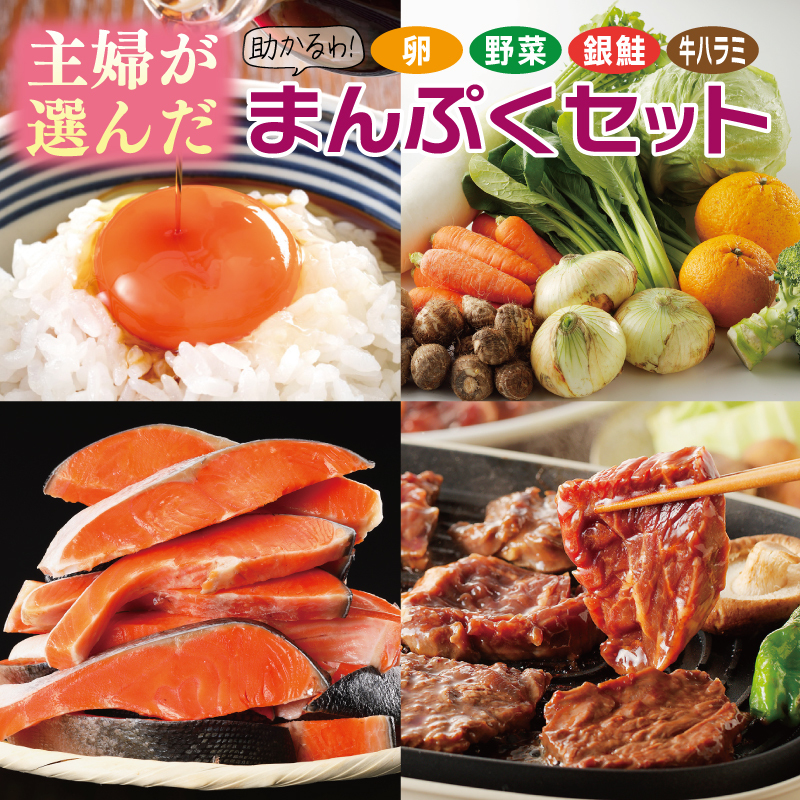 主婦が選んだ まんぷく セット(牛肉 ハラミ 銀鮭 切り身 たまご 野菜)【別送】 099S016大阪府泉佐野市40000肉牛肉