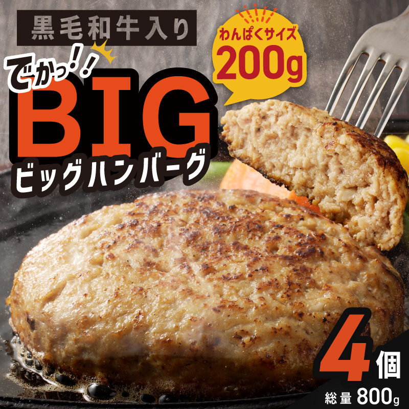 【特別規格】黒毛和牛入り BIGハンバーグ 200g×4個 お試し 005A662大阪府泉佐野市5500肉牛肉